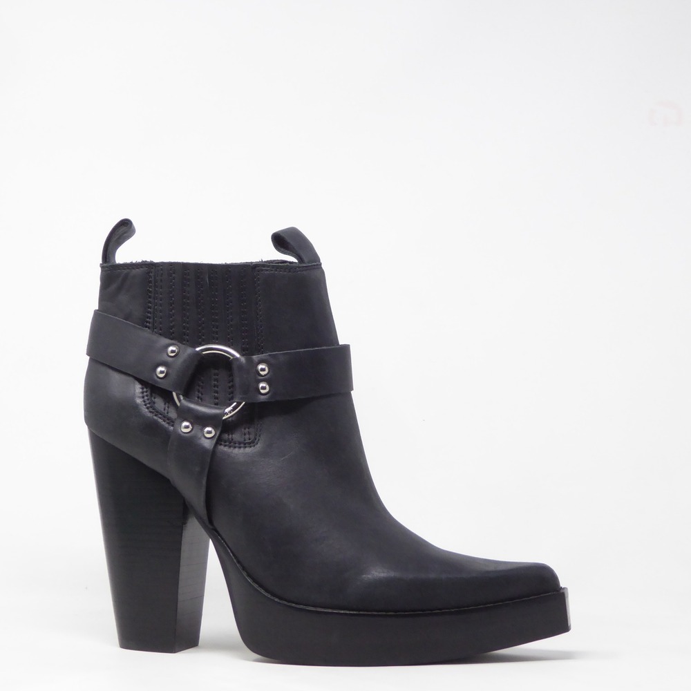 Jeffrey Campbell Womens Engine Pointed Toe Booties Black Leather Harness 10